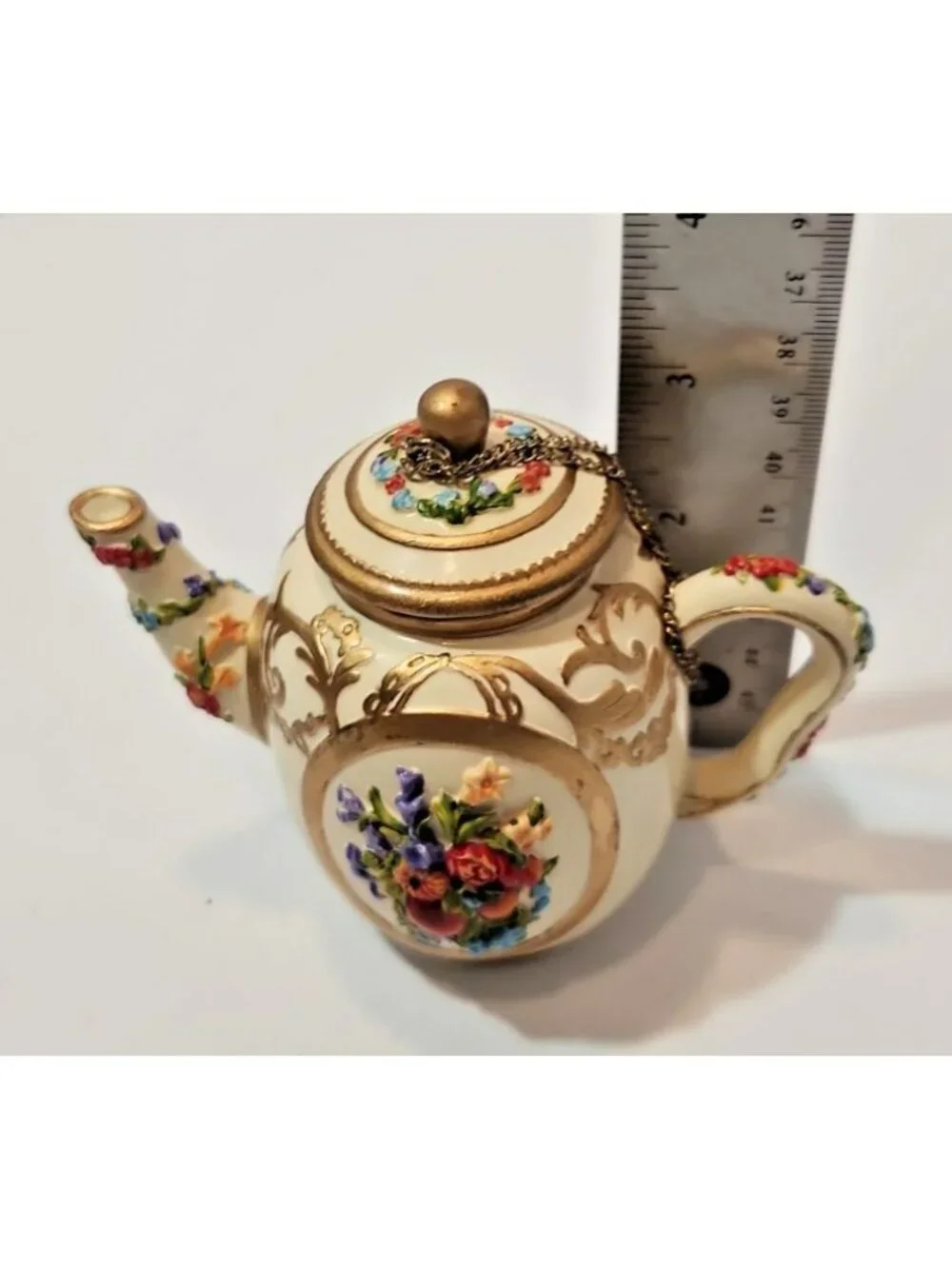 Vtg Nini Westminster Abbey Miniature Teapot Hand Painted Floral Decor Figurine